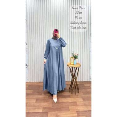 Gamis Inara / Dress Busana Muslim Bahan polo linen - Army Denim