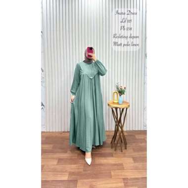 Gamis Inara / Dress Busana Muslim Bahan polo linen - Army Wardah