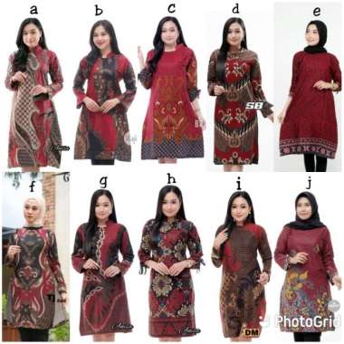 Tunik Batik Merah Maroon Atasan Wanita Seragam Baju Kerja Batik Maroon