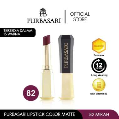 Purbasari Lipstick Color Matte 82 / Lipstick Matte / Lipstick tahan 12jam - Ringan dan lembut di bib