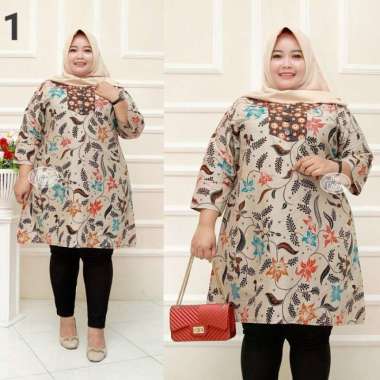 Baju batik tunik atasan wanita super jumbo ld 140 motif daun burung - 3 4