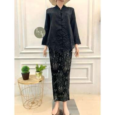 Kebaya Encim Bordir Tangan Panjang Pakaian Tradisional Pesona Nusantara Motif Sahroni Sulam XL Hitam