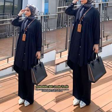 Anisa Set Long Tunik - One Set Wanita Tunik Ceruti Babydoll Baju Setelan Kekinian Celana Kulot All S