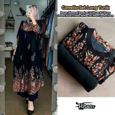 Anisa Set Long Tunik - One Set Wanita Tunik Ceruti Babydoll Baju Setelan Kekinian Celana Kulot All S