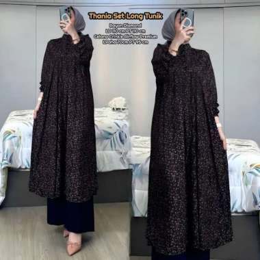 Anisa Set Long Tunik - One Set Wanita Tunik Ceruti Babydoll Baju Setelan Kekinian Celana Kulot All S