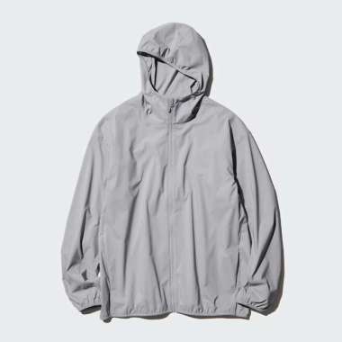 UNIQLO Jaket Parka Saku Hoodie Pocketable pria Proteksi Sinar UV Protection Water-Repellent Gray L
