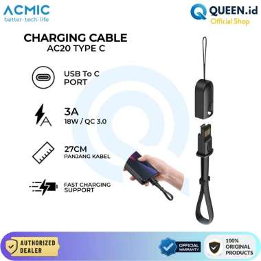 ACMIC Keyline AC20 Kabel Data Charger USB TYPE C 27cm 3A 18W QC 3.0 Fast Charging Lanyard