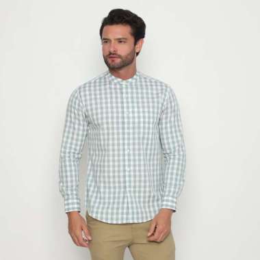 Platini Kemeja Shanghai Motif Kotak Katun Pria Lengan Panjang Hijau 961250 M