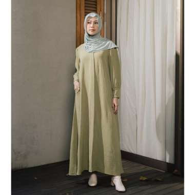 Elzatta Gamis Crinkle Pladita Terbaru Dress Polos S Sage