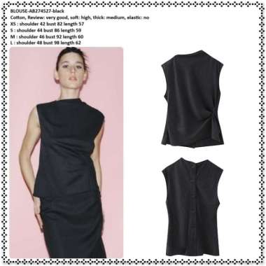 AB274527 Baju Atasan Pesta Tank Top Blouse Tanpa Lengan Kancing Belakang Wanita Korea Import Black H
