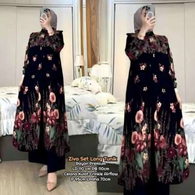 Sanaya Set Long Tunik - One Set Wanita Kekinian Tunik Ceruti Babydoll Baju Setelan Celana Kulot OOTD