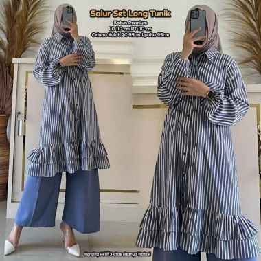 Sanaya Set Long Tunik - One Set Wanita Kekinian Tunik Ceruti Babydoll Baju Setelan Celana Kulot OOTD