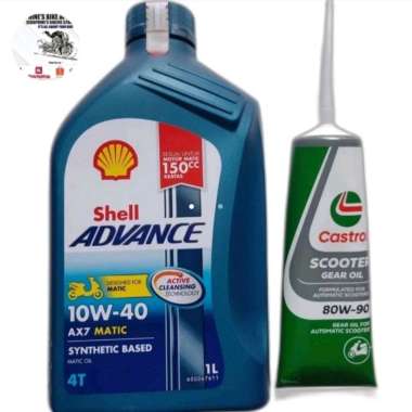 PAKET GANTI OLI SHELL ADVANCE AX7 MATIC 10W40 1L + OLI GEAR GARDAN CASTROL 120ML - UTK SEMUA SCOOTER