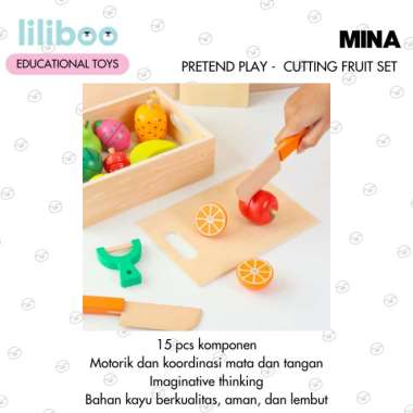 LILIBOO MINA Mainan Anak Montessori Kayu Magnetic Cutting Fruit Set Kitchen Pretend Play