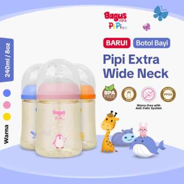 Bagus Pipi PPSU Extra Wide Neck Baby Bottle 240 ml (M) - Botol Susu Bayi Orange