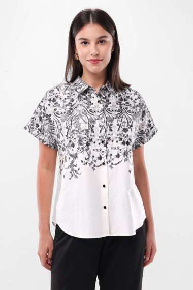 MINIMAL - Umbre Top - Kemeja Sleeveless Motif Bunga - White S White