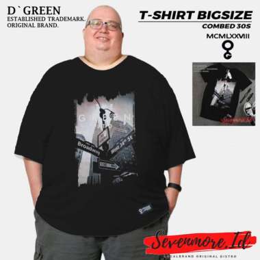 D`GREEN Kaos Jumbo Original Pria Wanita Motif BROADWAY Size XXL 3XL bahan Cotton combed 30s Hitam XX