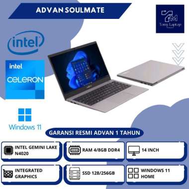 LAPTOP BARU ADVAN SOULMATE INTEL GEMINI LAKE N4020 RAM 4/8GB DDR4 SSD 128/256GB GRY 8GB 256GB