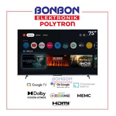 Polytron LED TV 75 Inch 75UG5959 / PLD 75UG5959 4K UHD Smart Google TV Big Screen