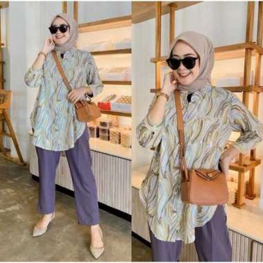 Lotus Makhkota Set | One Set Wanita Kekinian Rayon Baju Setelan Wanita Celana Cutbray LD 110 cm Reli