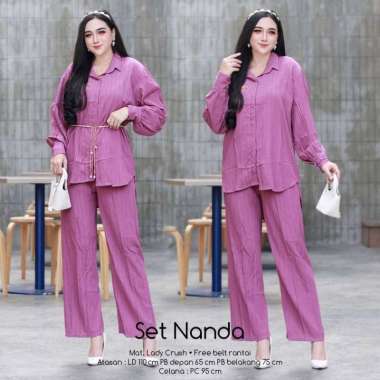 Lotus Makhkota Set | One Set Wanita Kekinian Rayon Baju Setelan Wanita Celana Cutbray LD 110 cm Nand