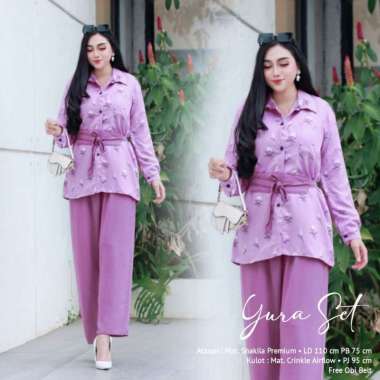 Lotus Makhkota Set | One Set Wanita Kekinian Rayon Baju Setelan Wanita Celana Cutbray LD 110 cm Yura