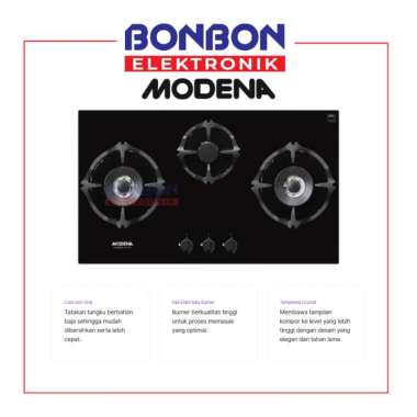 Modena Kompor Tanam Gas 3 Tungku BH 4937 / BH4937 Gas Hob