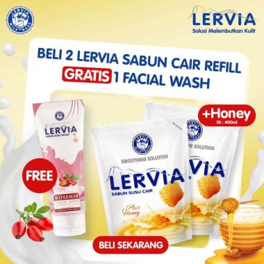 [BUNDLING] 2 LERVIA Sabun Susu Honey Pouch 400mL gratis Lervia Facial Wash Rosehip Tube 100mL