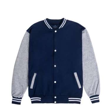 Jemssky Jaket Varsity Pria Jaket Baseball Pria Jaket Fleece Casual Cowok varsity Polos Navy Abu L