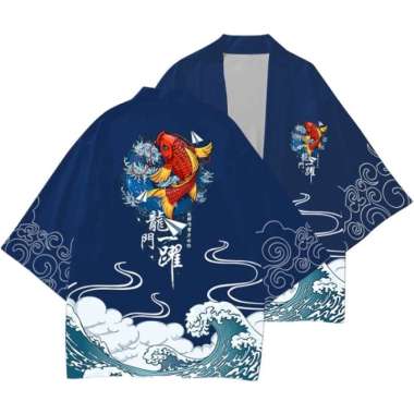 KIMONO FISH BLUE SEA/BAJU KIMONO HAORI OUTERWEAR HAPPI IMPORT XXL