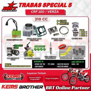 PAKET ORIGINAL BRT CRF150 TRABAS SPESIAL 5 BOREUP 210CC (ECU JUKEN 5+ HIJAU, SILINDER BLOK CASTING I