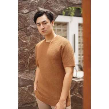 GONEGANI MAN - Baju Polos Pria Bahan Knit Basic Knit Shirt Brown