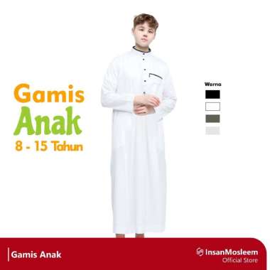 InsanMosleem - Gamis Jubah Anak Laki-Laki Koko gamis Anak 8-15 Tahun 12 tahun Putih