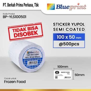 Stiker Label Yupol 100 x 50 Semicoated BLUEPRINT Stiker Yupo 100x50 @500 - 1 Roll