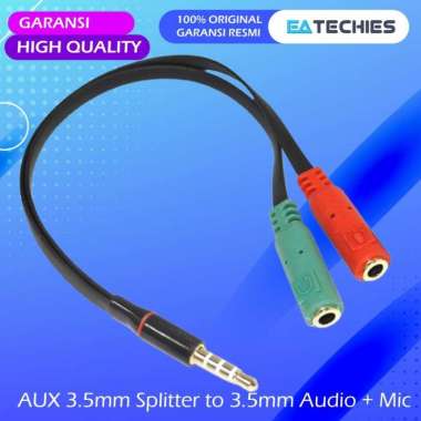 Kabel Audio Jack 3.5mm Male Splitter Audio + Mic - AUX Male to 2 Jack 3.5mm Female - 20CM