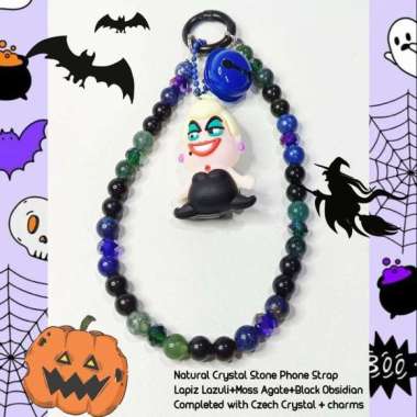 CUSTOM PHONE STRAP HALLOWEEN CRYSTAL STONE ASLI NATURAL DISNY VILLAIN URSULA ARIEL LITTLE MERMAID Ba