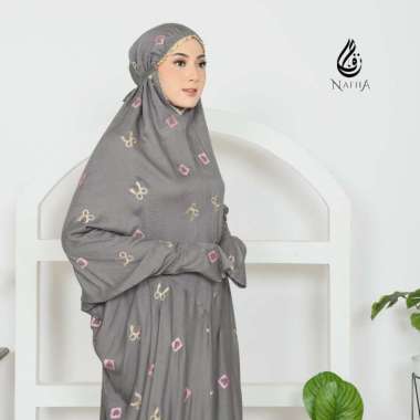 NAFHA - Mukena Terusan Dewasa Bordir Coquette Tanpa Tas Coquette Abu Tua