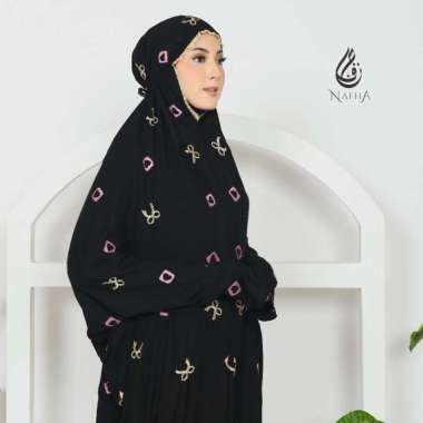 NAFHA - Mukena Terusan Dewasa Bordir Coquette Tanpa Tas Coquette Hitam