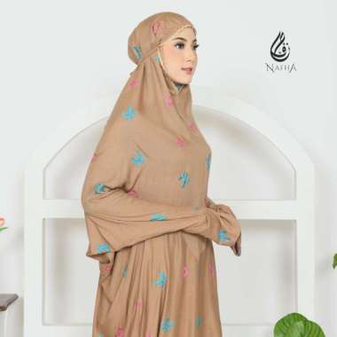 NAFHA - Mukena Terusan Dewasa Bordir Coquette Tanpa Tas Coquette Mocca