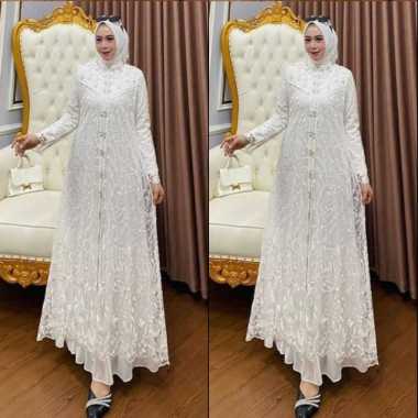 Kiukiu Zallia Dress + Outer - Gamis + Outer Brukat - Set Gamis Kondangan - Outer Brukat Mewah Tile B