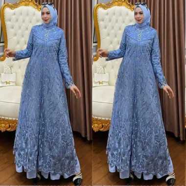 Kiukiu Zallia Dress + Outer - Gamis + Outer Brukat - Set Gamis Kondangan - Outer Brukat Mewah Tile B