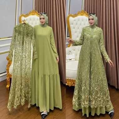 Kiukiu Zallia Dress + Outer - Gamis + Outer Brukat - Set Gamis Kondangan - Outer Brukat Mewah Tile B