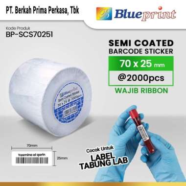 Blueprint Semicoated Sticker Barcode 70x25 mm - 2000pcs | Cocok untuk Label Tabung Lab