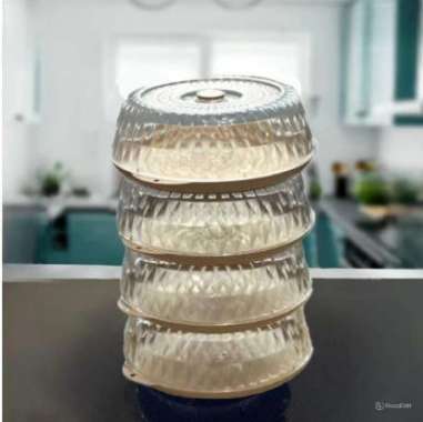 Tudung Saji Modern Susun Anti Pecah Food Storage Rak Penyimpanan Makanan Tudung Saji 4 Susun Kristal