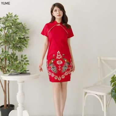 Evercloth Yume Dress Batik Wanita Terusan Batik Couple Modern Kebaya Couple Set Seragam Family L RED