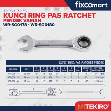 TEKIRO Kunci Ring Pas Ratchet Pendek 13 - 17 mm - Ratchet 17MM