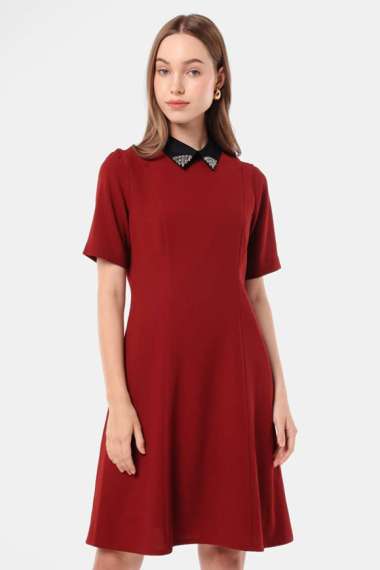MINIMAL - Joseline - Dress Kerah Payet - Red XL Red
