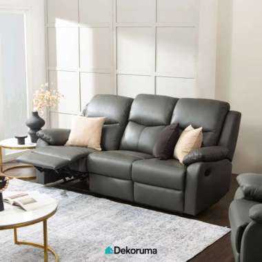 Dekoruma MAEDA Sofa Recliner 3 Dudukan Kulit / Sofa 3 Seater - Abu-abu Tua