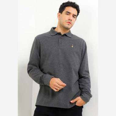 Hush Puppies Omega Long Sleeve Polo Shirt Pria Dark Gray XXL