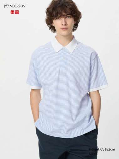 UNIQLO JWA JW ANDERSON Kaos Polo Dry Pique Garis garis blue XL